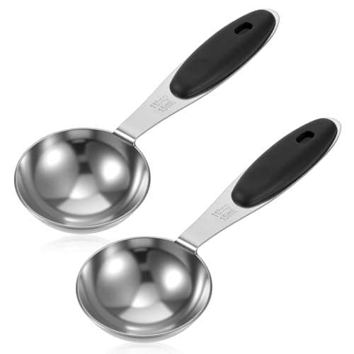 2 Pcs 1 Tbsp (3tsp, 15ml, 1/2oz) Single Measuring Spoons, Stainless Steel with Black Silicone Grip Long Handle Measuring Scoop for Coffee Pet Food Grains Protein Spices Dry Goods - color: Black