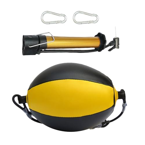 Double End Bag PU Leather Boxing Punching Bag | Includes Carabiners, Needle, Air Pump, Boxing Equipment Enhances Reaction, and Hand Eye Coordination Training - color: Yellow