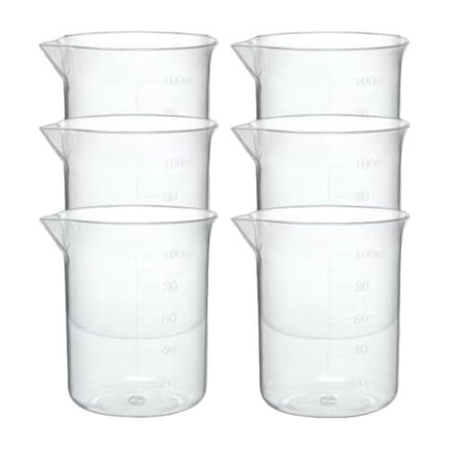 6PCS 100ml Plastic Lab Beakers, Transparent Measuring Cups with Graduated Scale & Pour Spout for Science Experiments, Kitchen, Liquid Measuring - style: 100 ML