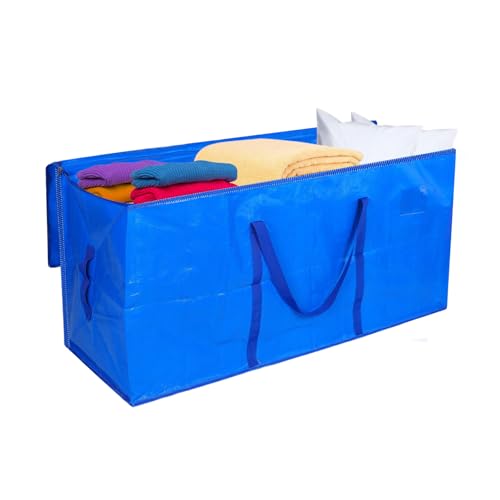 Bigmeta 66 Gallon Extra Large Moving Bags - Heavy Duty Storage Bags with Zipper & Strong Handles, Blue Packing Bag for Moving, Storage, Travel and Camping, College Dorm & Home Supplies, 1 Pcs