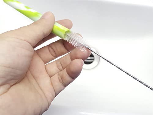 Drinking Straw Cleaning Brushes Set Pipe Tube Cleaner Nylon Bristles Stainless Steel Handle - 8" x 3/8" (10mm) - Set of 15