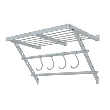220862 32 Inch Wide Wall Mounted Utility Storage Organization Rack with 4 Bike Hooks and 20 Inch Deep Top Shelf, White