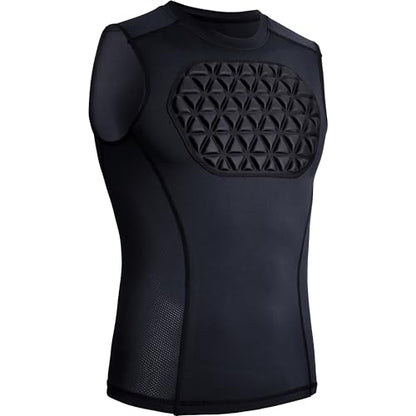 Youth Baseball Chest Protector Padded Compression Shirt | Sleeveless Protective Gear Baseball Softball Football Lacrosse T Ball Heart Sternum Guard - color: Black, size: X-Large