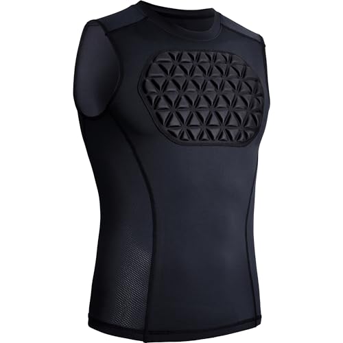 Youth Baseball Chest Protector Padded Compression Shirt | Sleeveless Protective Gear Baseball Softball Football Lacrosse T Ball Heart Sternum Guard - color: Black, size: X-Large