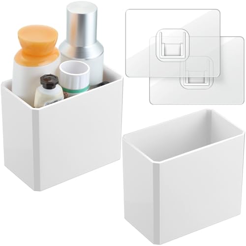 2 Pcs Wall Mounted Organizer Non-Drilling Adhesive Floating Shelf White Wall Bin Organizer Hanging Storage Containers for Bedroom Bathroom Kitchen Office - color: White
