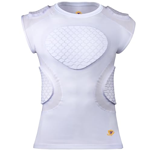 TUOY Adult Rib Chest Protector, New Version - Padded 5 Pads Baseball Football Lacrosse Rib Heart Sternum Guard - color: White, size: X-Large
