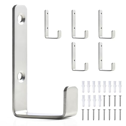 Heavy Duty Hooks, Stainless Steel Hooks for Hanging, Wall Mount Hook, Coat Hook, Wall Hooks Towel Hook Garage Holder Screw Hanger, Utility Hooks, 6 Pack (Silver) - color: Silver