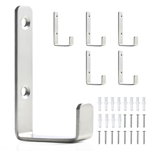 Heavy Duty Hooks, Stainless Steel Hooks for Hanging, Wall Mount Hook, Coat Hook, Wall Hooks Towel Hook Garage Holder Screw Hanger, Utility Hooks, 6 Pack (Silver) - color: Silver