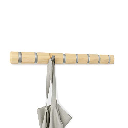 Umbra Flip Coat Rack, Wall Mount 8-Hook, Space Saving, Natural/Nickel - color: Natural, size: 8 hook