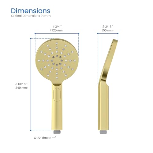 Circular 3 Settings ABS Handheld Shower Head, Multi-Function Showerhead with 3 Spray Modes, Ergonomic Design, Water-Efficient, Easy Install for Bathroom Showers, Brushed Gold Finish