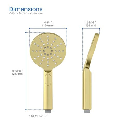 Circular 3 Settings ABS Handheld Shower Head, Multi-Function Showerhead with 3 Spray Modes, Ergonomic Design, Water-Efficient, Easy Install for Bathroom Showers, Brushed Gold Finish