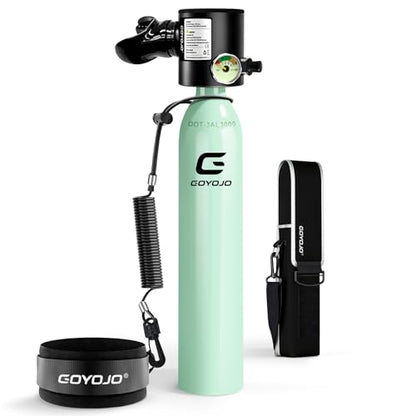 GOYOJO Mini Scuba Tank, Portable Diving Lung Air Tank with DOT Certified, Refillable Emergency Backup Pony Bottle for Snorkeling, Underwater Breathing, Training - color: 0.5L Mint Green