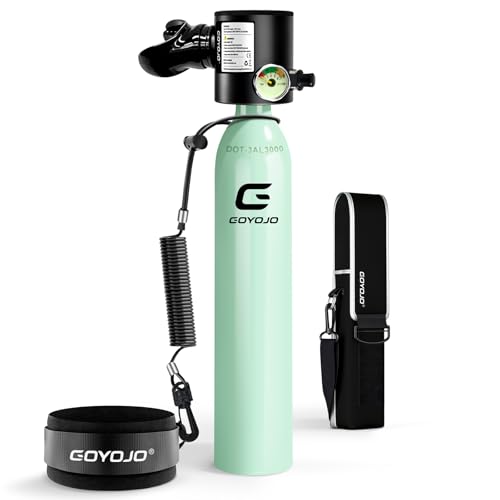 GOYOJO Mini Scuba Tank, Portable Diving Lung Air Tank with DOT Certified, Refillable Emergency Backup Pony Bottle for Snorkeling, Underwater Breathing, Training - color: 0.5L Mint Green