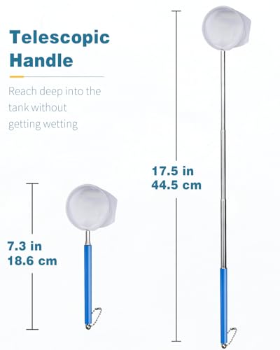Pawfly Soft Round Aquarium Net, 2 Inch Shrimp Net with Extendable Stainless Steel Handle for Baby Fish, Food Residue Debris