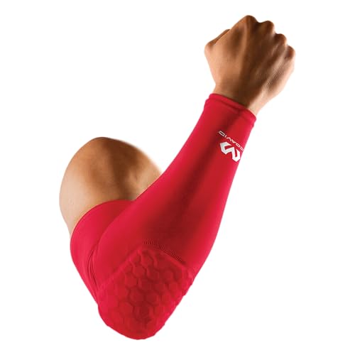 McDavid HEX Shooter Arm Sleeve Single Padded Compression Sleeve Basketball Football Sports Protection - color: Scarlet, size: Small