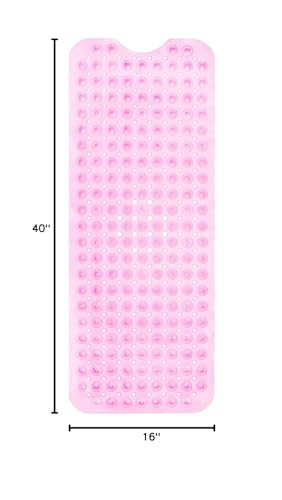 Bath Mat - Large Non Slip Bathtub & Shower Mat - Extra Long 40 x 16 Inch Bathroom Mats for Tub Nonslip Anti Slip Bathmats (40x16 Clear Pink 1-Pack) - color: Clear Pink