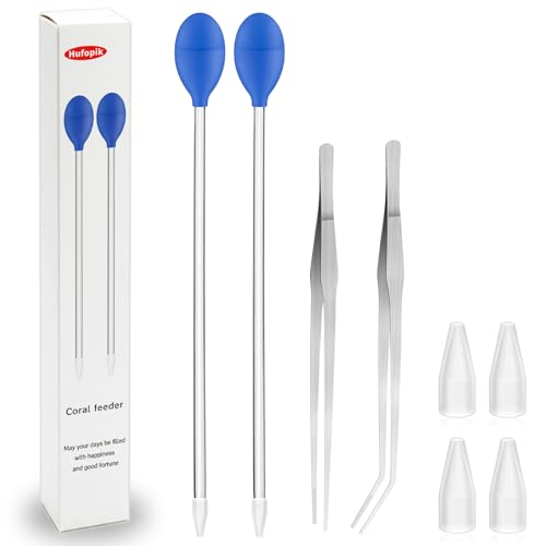 2 Pcs 18.5 in Long Pipette with 2 Pc Stainless Steel Feeding Long Tweezers for Fish Tank Coral Food Feeder Long Syringe Aquarium Coral Feeding Tube for Marine Fish Reef Aquatic Plant