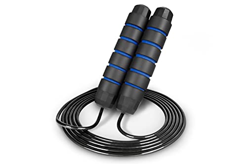 ProsourceFit Speed Jump Rope up to 8 Foot Adjustable Length for Men and Women, Foam Handles, Ultra Light Rope for Boxing, Jumping Exercises and Cardio Workout - color: Blue