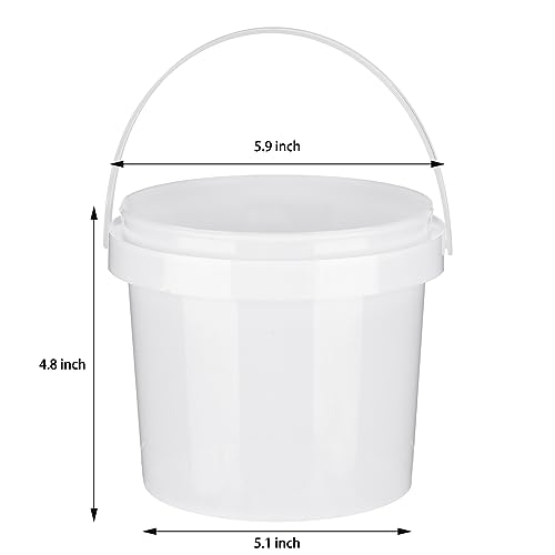 10 Pack White Plastic Bucket with Handle and Lid Food Storage Bucket Containers All Purpose Pail for Multipurpose Paint Water Art Crafts Projects Garage Organization (White,1.5 Quart)