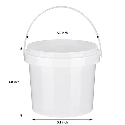 10 Pack White Plastic Bucket with Handle and Lid Food Storage Bucket Containers All Purpose Pail for Multipurpose Paint Water Art Crafts Projects Garage Organization (White,1.5 Quart)
