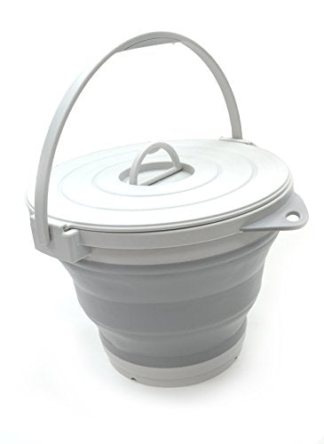 SAMMART 10L (2.64Gallon) Collapsible Fishing Bucket with Locking Lid - Foldable Round Tub - Portable Plastic Water Pail - Space Saving Outdoor Waterpot - color: Gray