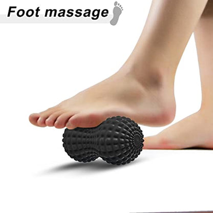 SELEWARE Peanut Massage Ball, Double Lacrosse Roller for Muscle Relief - color: Black