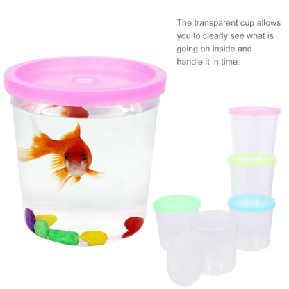 LALAFINA 12pcs Plastic Betta Fish Cups with Lids, Jellyfish Cup Hatching Container Versatile Flower Arrangement Fish Farming Bowl, Random Color