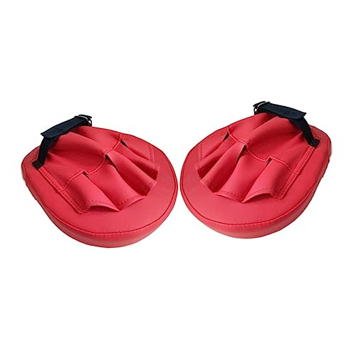 Pair of Curved Thai Pads for Kickboxing Training, PU Leather Red