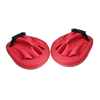 Pair of Curved Thai Pads for Kickboxing Training, PU Leather Red