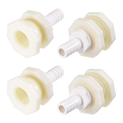 uxcell Bulkhead Fitting Adapter 12mm Barbed x G1/2 Female ABS White for Aquariums, Water Tanks, Tubs, Pools 4Pcs - size: G1/2