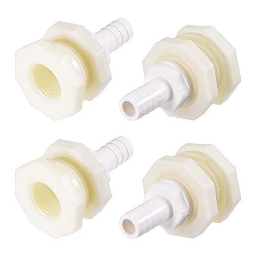 uxcell Bulkhead Fitting Adapter 12mm Barbed x G1/2 Female ABS White for Aquariums, Water Tanks, Tubs, Pools 4Pcs - size: G1/2