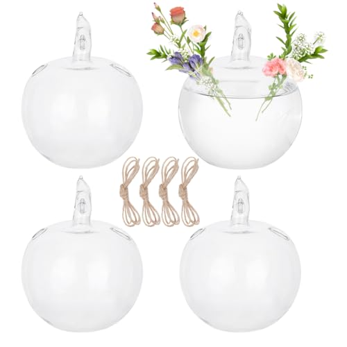 4pcs Glass Hanging Planter Air Fern Holder Hanging Hydroponic Vases with Jute Rope Terrarium Plants Hanger Vase Succulent Planter Terrariums for Moss Air Plants Christmas Decor (Apple) - color: Apple-shaped