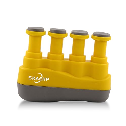 Hand Exerciser - Improves flexibility and strength in fingers, hands, and forearms - Adjustable tension for each finger - Simulated guitar strings help develop calluses - Comfortable workout - color: Yellow and Gray