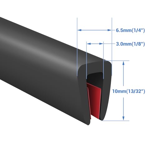 Rubber Edge Trim, Self-Adhesive Rubber Edge Protector for 1/8" Mirror and Flexiglass, EPDM Material, Fit 1/8"(3mm), Length 20 Ft, Black Color, U Channel Edge Trim