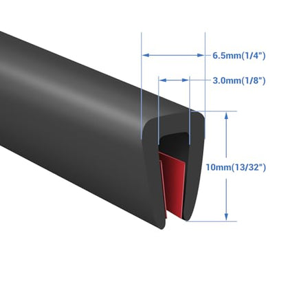 Rubber Edge Trim, Self-Adhesive Rubber Edge Protector for 1/8" Mirror and Flexiglass, EPDM Material, Fit 1/8"(3mm), Length 20 Ft, Black Color, U Channel Edge Trim
