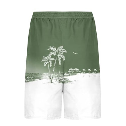 Men's Swim Trunks with Compression Liner Drawstring Bathing Suits Board Beach Shorts with Pockets - color: Army Green, size: Large