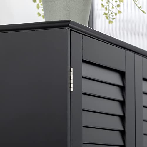 HOMCOM Tall Narrow Bathroom Storage Cabinet with Doors and Shelf Adjustability, Freestanding Linen Cabinet with 2 Cabinets and Countertop, Black