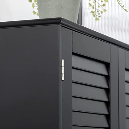 HOMCOM Tall Narrow Bathroom Storage Cabinet with Doors and Shelf Adjustability, Freestanding Linen Cabinet with 2 Cabinets and Countertop, Black