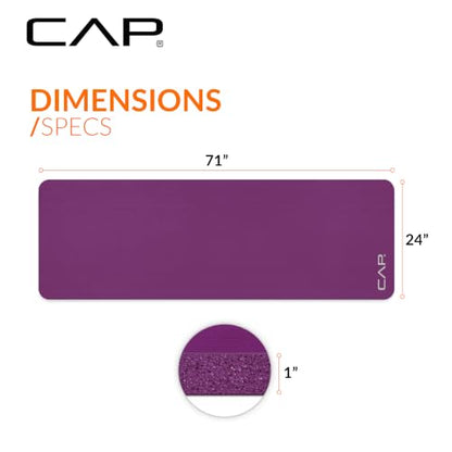 CAP 1" Extra Thick Yoga Mat, Exercise Mat with Strap, Multiple Colors - color: Wine