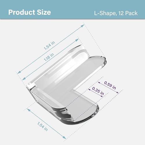 CPSIA Safety Certified Corner Guards Corner Protectors for Baby, 12 Pack, Clear Furniture & Edge Corner Covers, Adhesive Pre-Taped, BPA-Free, L Shape