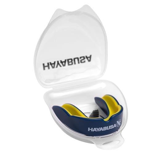Hayabusa Combat Sports Mouth Guard Youth, Kids and Adult Sizes Comes with Case - Blue/Yellow, Adult - color: Blue/Yellow, size: Adult