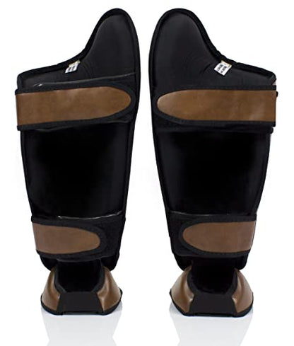 Fairtex SP8 Lightweight Durable Shin Guards, Expanded Side Protection Pads - color: Brown, size: Large