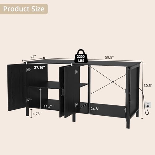 VOWNER 100-150 Gallon Fish Tank Stand with Power Outlet, Heavy Duty Aquarium Stand with Cabinet Storage for Fish Tank, Turtle Tank, Reptile Terrarium, 60" L*23.6" W Tabletop, 2200 LBS Capacity, Black - color: Black