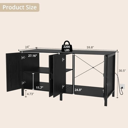 VOWNER 100-150 Gallon Fish Tank Stand with Power Outlet, Heavy Duty Aquarium Stand with Cabinet Storage for Fish Tank, Turtle Tank, Reptile Terrarium, 60" L*23.6" W Tabletop, 2200 LBS Capacity, Black - color: Black