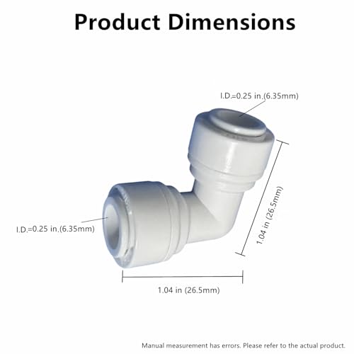 1/4" RO Tubing 90-Degree Elbow Connector, Push-to-Connect Fittings for RO/DI Water Filter Systems & Aquariums (10 Pack)