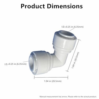 1/4" RO Tubing 90-Degree Elbow Connector, Push-to-Connect Fittings for RO/DI Water Filter Systems & Aquariums (10 Pack)