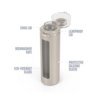 Ello Syndicate 20oz Glass Water Bottle with Flip Lid and Sleeve, Sand, 20 Ounces (Pack of 6) - color: Sand, size: 20 Ounces (Pack of 6)