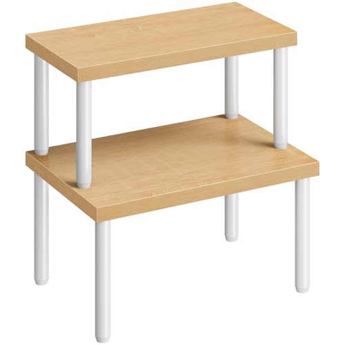 HOOBRO Cabinet Organizer Shelf, kitchen countertop organizer, Kitchen Storage, Spice Rack for cabinet, Stackable, Expandable, for Countertop,kitchen,cabinet, White and Natural WN15TL01 - color: Natural+White