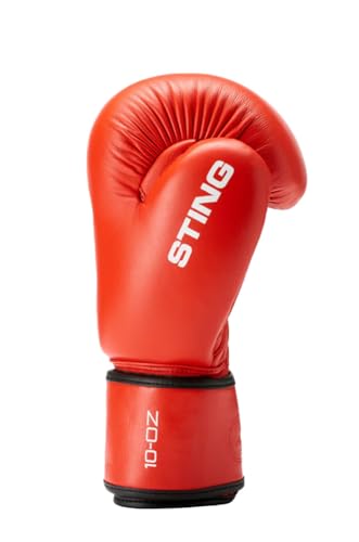 STING USA Boxing Approved Competition Leather Boxing Gloves - color: Red, size: 12 Oz