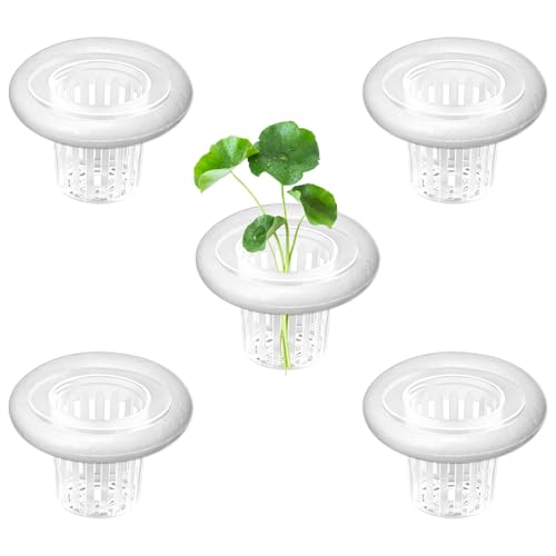 5Set Floating Aquarium Plant Holder, Aquatic Plants Cup with White Foam Floating Ring, Aquarium Planting Baskets, Fish Tank Plant Holders for Aquatic Plant Cultivation and Aquascape Decoration